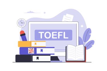 Illustration of TOEFL exam concept
